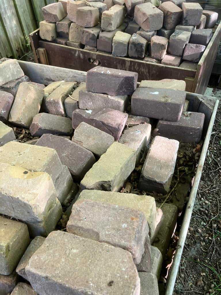 Halve en 3/4 Gebakken stenen klinkers, Tuin en Terras, Ophalen, Gebruikt, Bruin, Overige typen