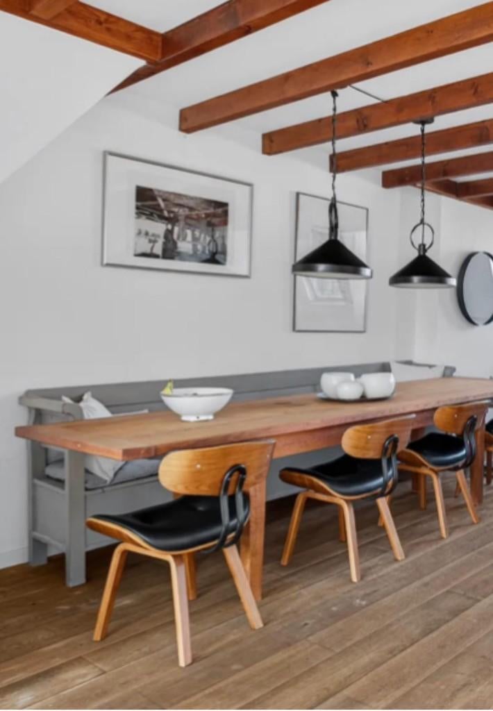 Vintage houten eetbank / kerkbank (2,90 m lang), Huis en Inrichting, Ophalen, Gebruikt