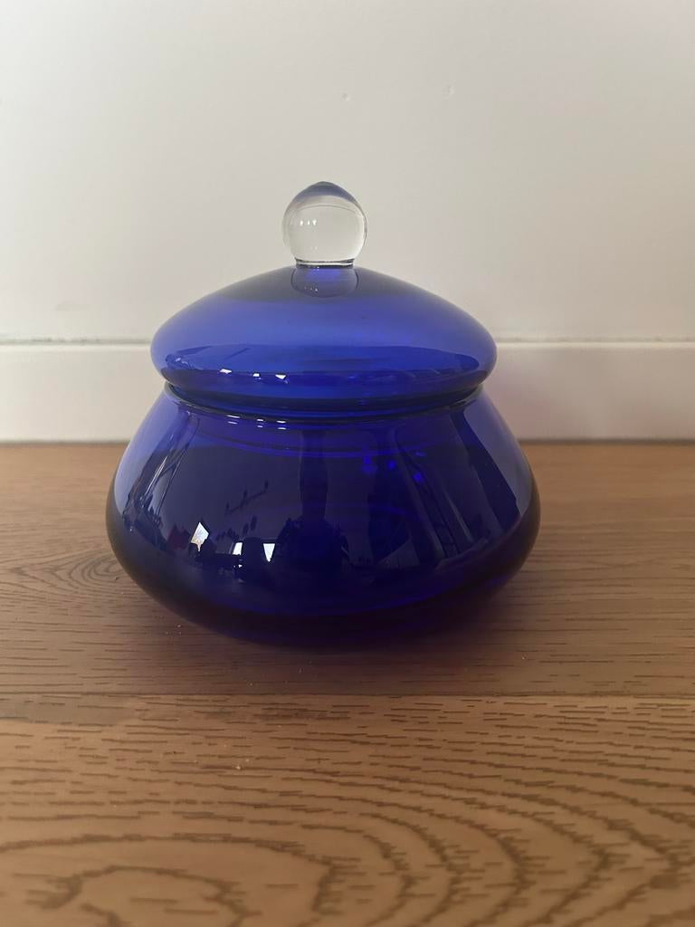 Kobaltblauwe glazen voorraadpot met deksel, Ophalen of Verzenden