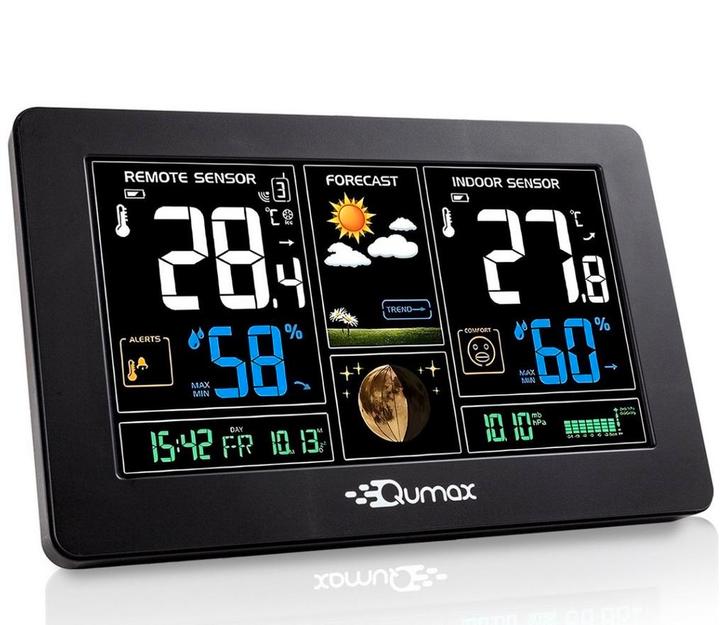 Qumax Draadloos Weerstation - Binnen & Buiten - Zwart, Audio, Tv en Foto, Weerstations en Barometers, Nieuw, Weerstation, Ophalen of Verzenden