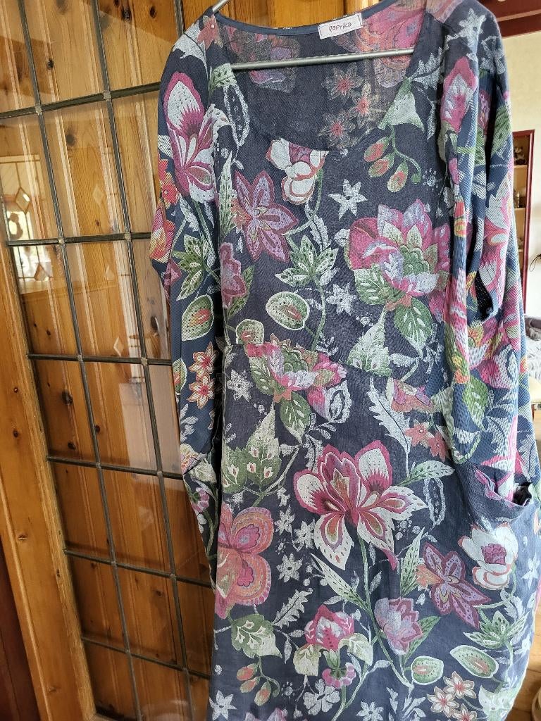 Paprika linnen bloemen jurkblauw oto 72 cm lengte 108, Blauw, Jurk, Ophalen of Verzenden, Zo goed als nieuw