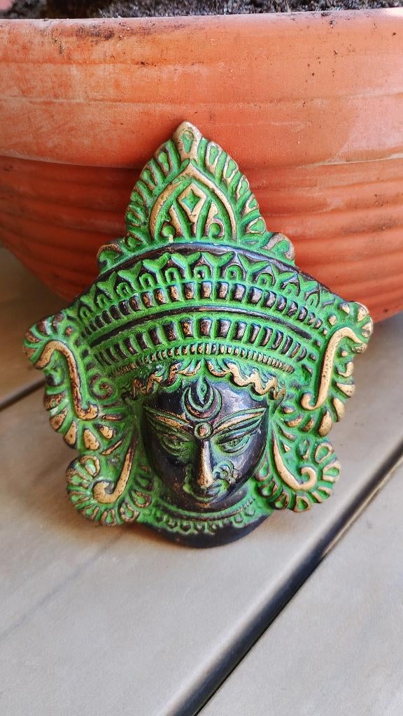 Oude bronzen Devi Durga masker India, Antiek en Kunst, Ophalen of Verzenden