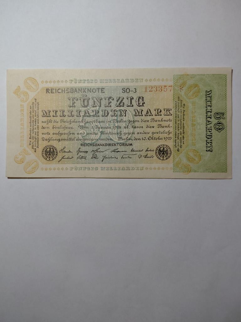 Duitse 50 miljarden mark 1923, Postzegels en Munten, Bankbiljetten | Europa | Niet-Eurobiljetten, Ophalen of Verzenden, Duitsland