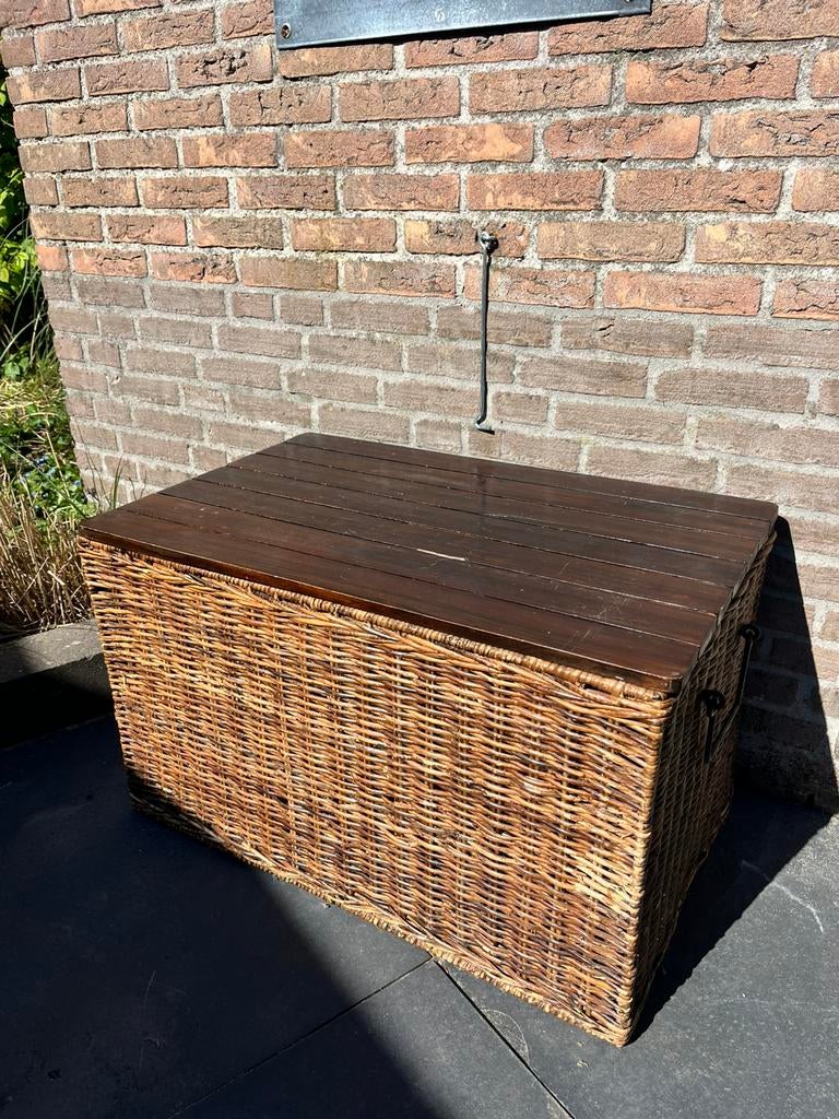 Opbergkist teakhout / rotan (landelijke woonstijl), Ophalen, Gebruikt, 50 tot 100 cm, Teakhout