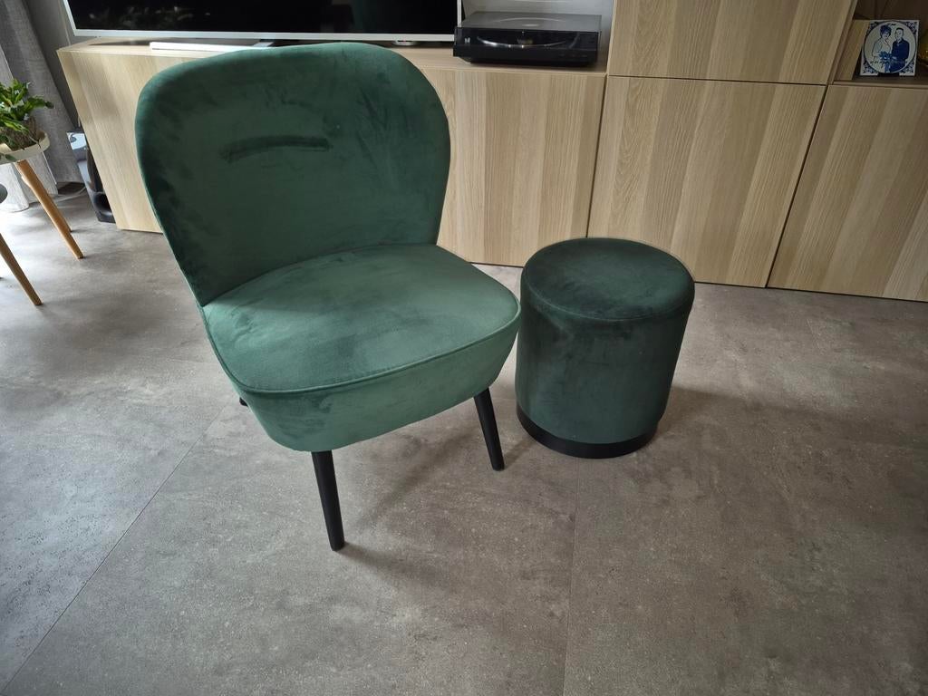 Cocktailstoeltje met poef., Huis en Inrichting, Fauteuils, Ophalen, Zo goed als nieuw, 75 tot 100 cm, 50 tot 75 cm