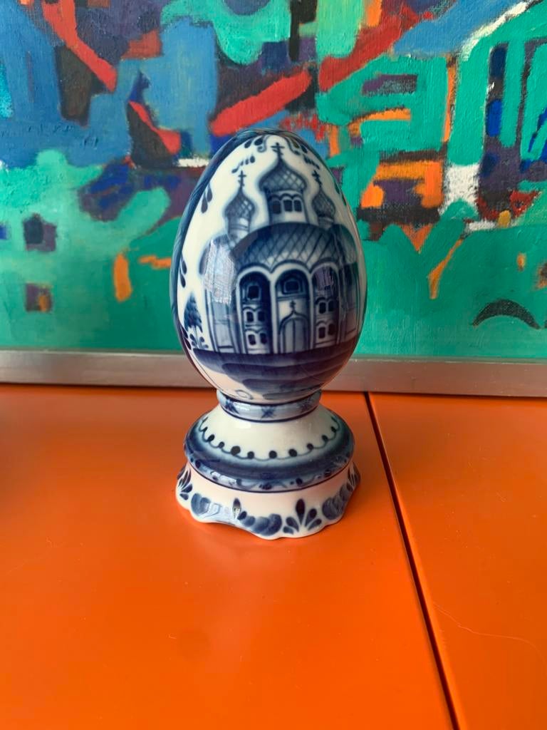 Gzhel porselein ei Rusland, Antiek en Kunst, Curiosa en Brocante, Ophalen of Verzenden