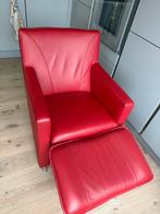 Leolux Dolcinea warm rood leren design fauteui met hocker., Ophalen, Zo goed als nieuw, 75 tot 100 cm, 50 tot 75 cm