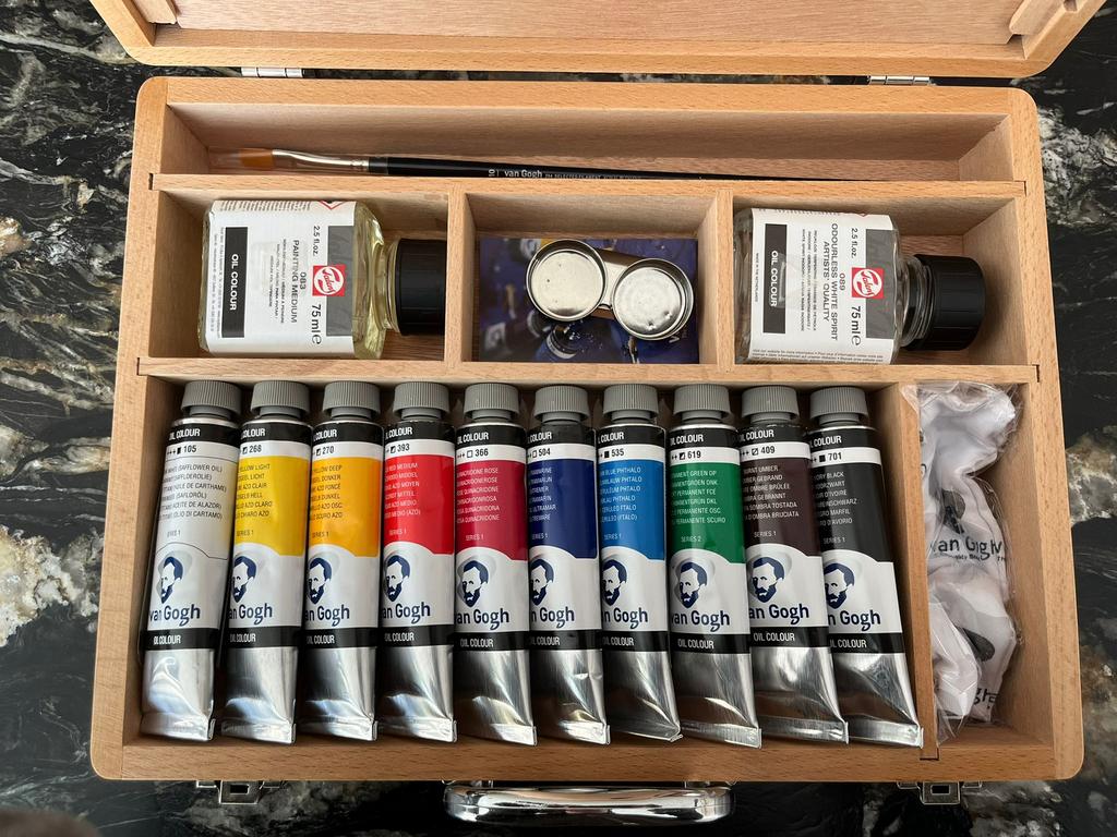 Mooie nieuwe set olieverf in houten koffer, Hobby en Vrije tijd, Schilderen, Ophalen of Verzenden, Nieuw