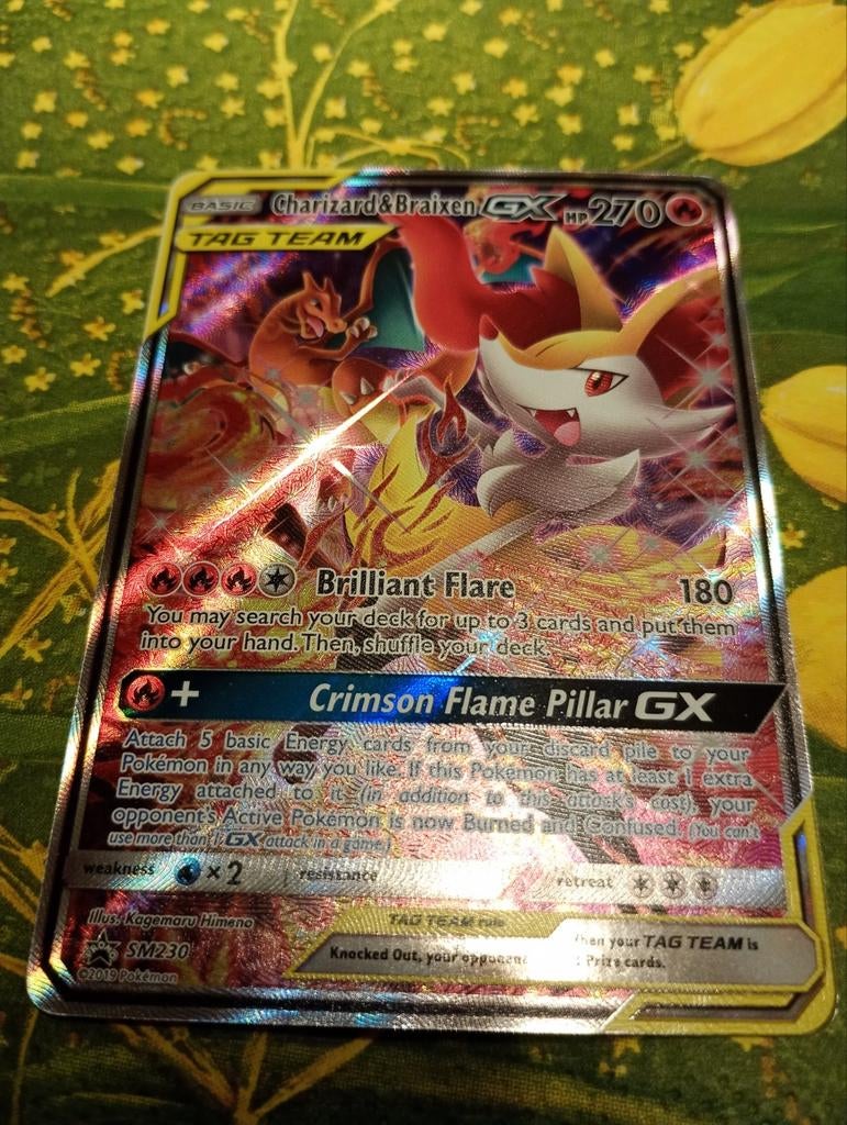 Charizard & Braixen GX SM230 Pokémon Kaart, Ophalen of Verzenden, Zo goed als nieuw, Losse kaart, Foil