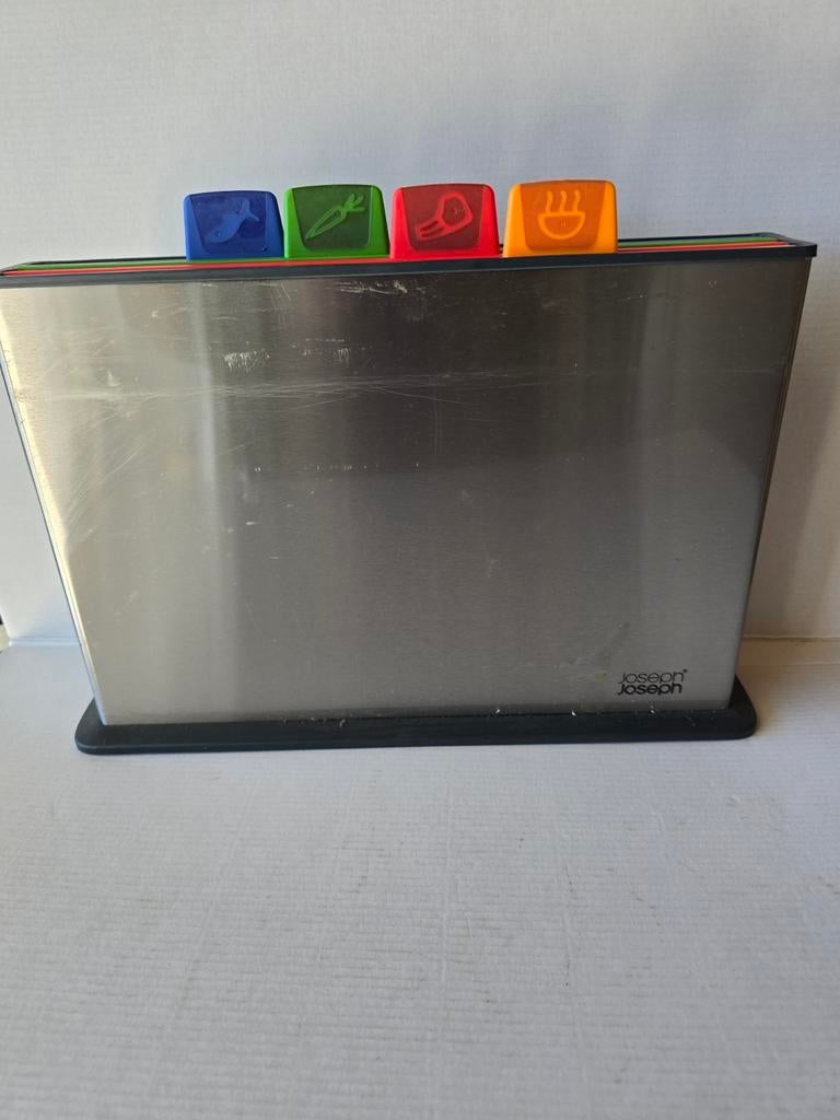 Joseph Joseph snijplanken set met houder - gebruikt, Huis en Inrichting, Gebruikt, Kunststof, Snij-/serveerplank, Ophalen of Verzenden