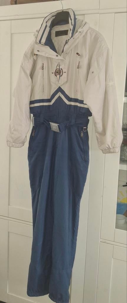 Vintage Bogner Skipak - Wit/Blauw met Capuchon, Kleding | Dames, Wintersportkleding, Gedragen, Pak, Maat 38/40 (M), Ophalen of Verzenden