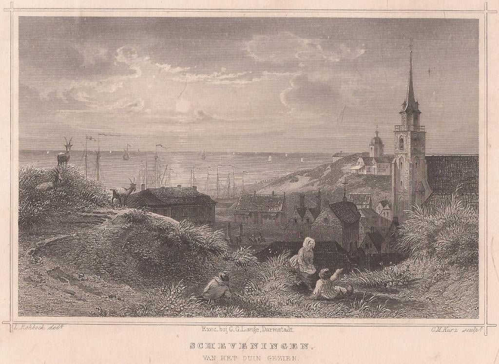 Scheveningen van het duin gezien. Staalgravure 1858 Terwen, Antiek en Kunst, Kunst | Etsen en Gravures, Ophalen of Verzenden