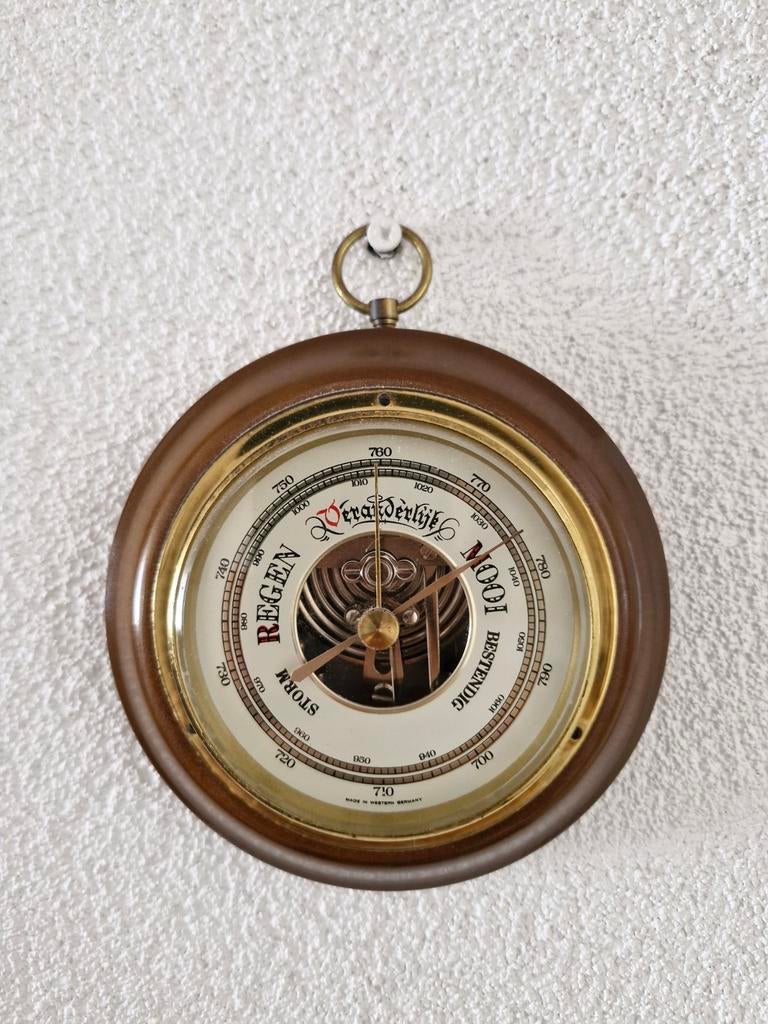 Vintage Aneroïde Barometer met Houten Rand - Duitsland, Ophalen