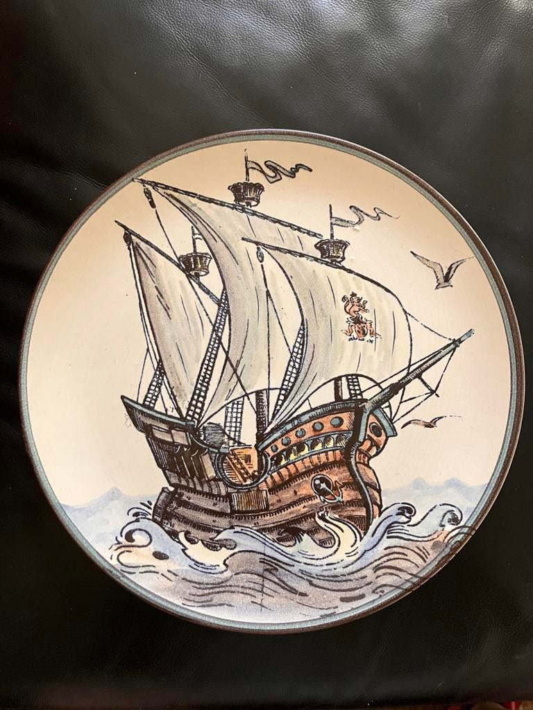 Vintage Wandbord met Zeilschip - Keramik Handarbeit, Ophalen of Verzenden