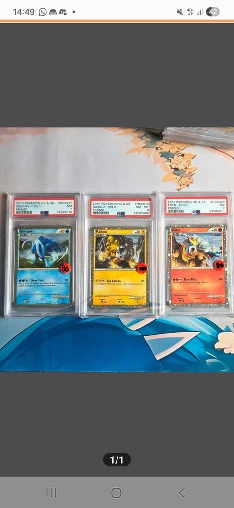 Pokémon HGSS Promo Entei, Raikou, Suicune PSA Graded, Ophalen of Verzenden, Zo goed als nieuw, Meerdere kaarten, Foil