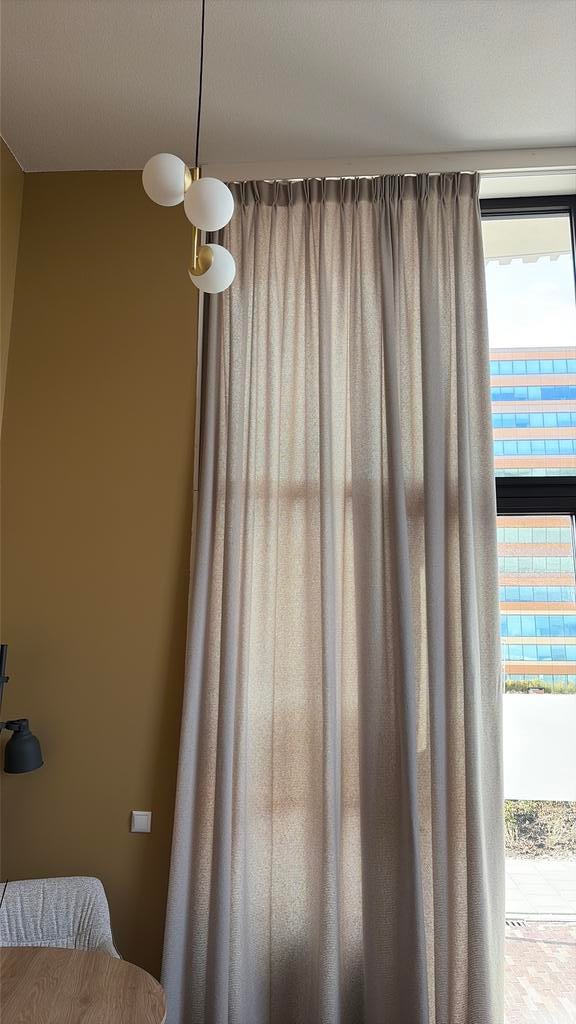 2x gordijnen beige (breedte/lengte ramen: 196x406 & 116x307), Ophalen, 200 cm of meer, Beige, 150 tot 200 cm