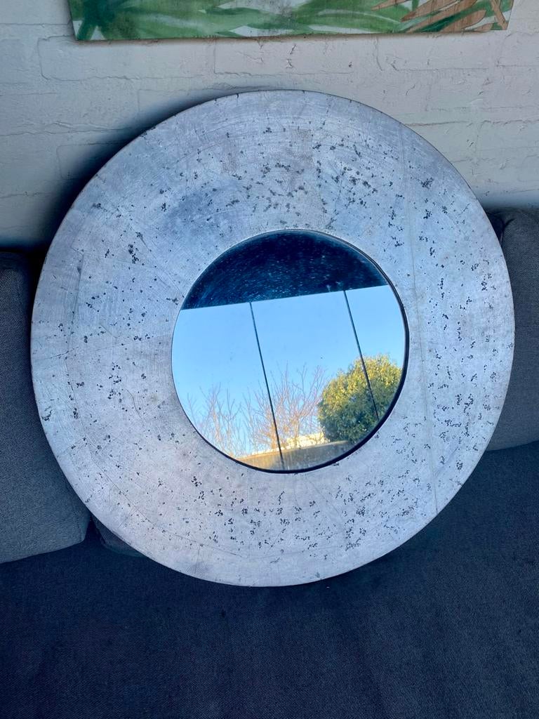 Ronde houten tuinspiegel, zilverkleurig, doorsnede 69 cm, Ophalen, Gebruikt, Rond, Minder dan 100 cm