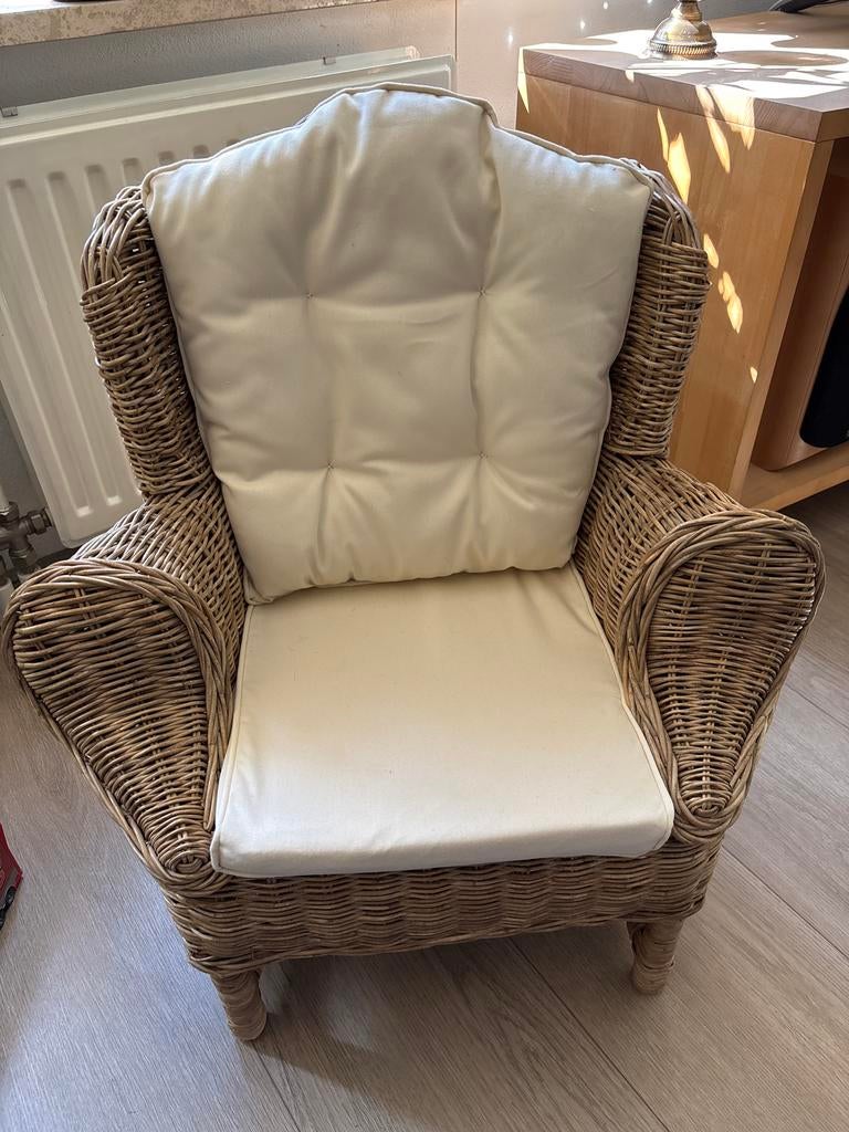 Riviera Maison Rotan stoeltje met kussens, Huis en Inrichting, Ophalen, Overige kleuren, Riet of Rotan, Zo goed als nieuw