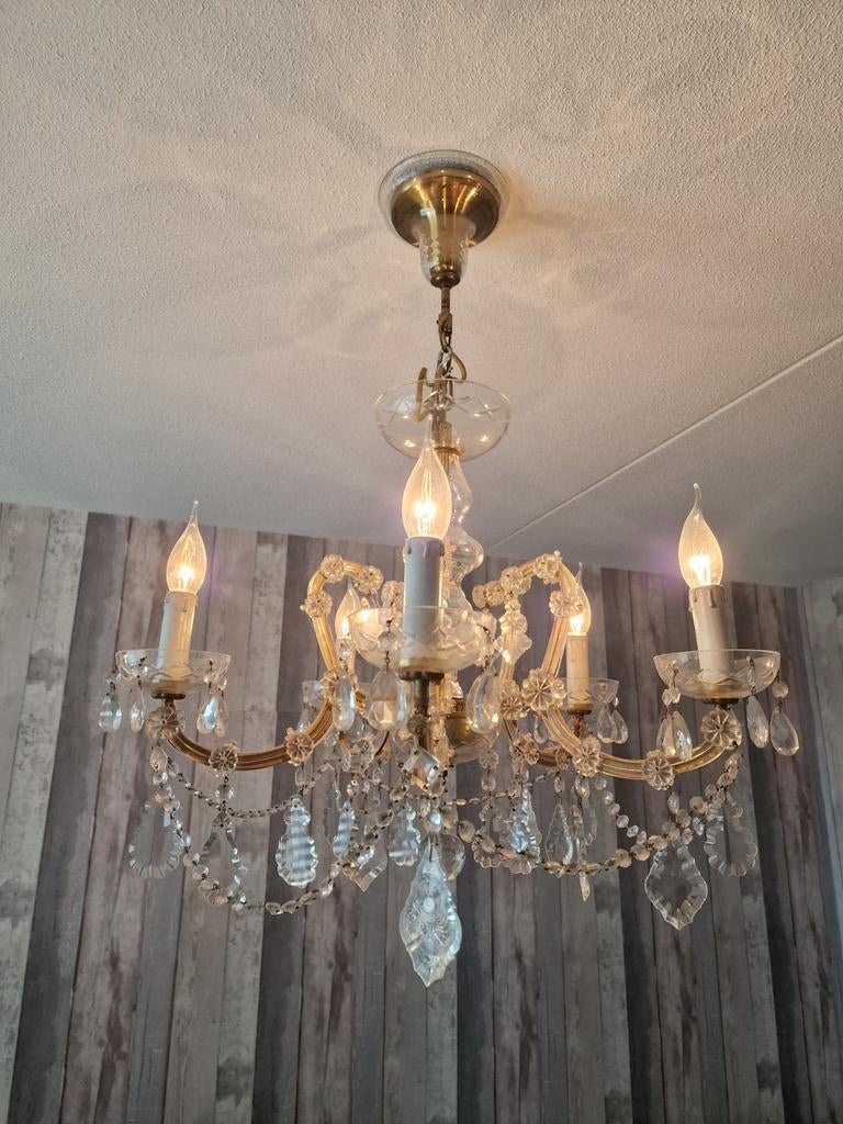 Antieke kristallen kroonluchter, Huis en Inrichting, Lampen | Kroonluchters, Ophalen, Gebruikt, Glas, Klassiek