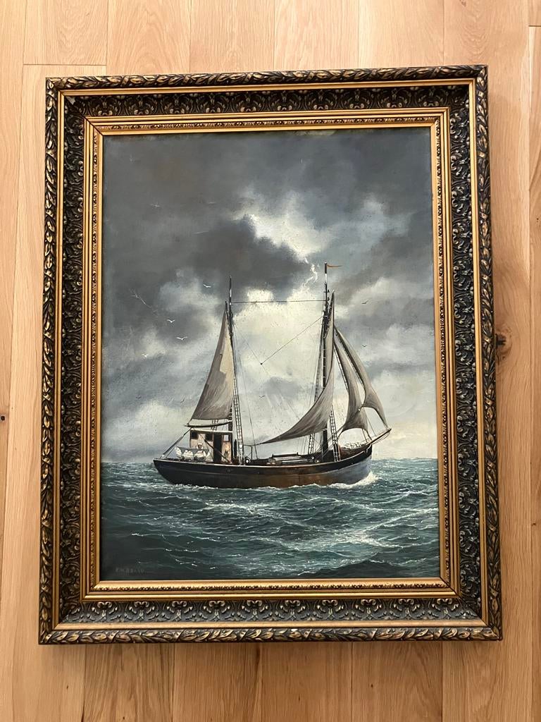 Schilderij K.W. Brand - Maritiem Schilderij met Zeilschip, Ophalen