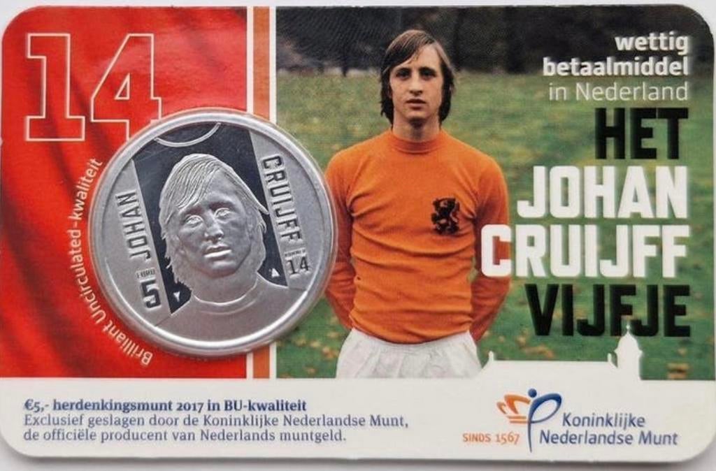 Johan Cruijff Vijfje ( 2017), Postzegels en Munten, Munten | Nederland, Ophalen of Verzenden, Euro's