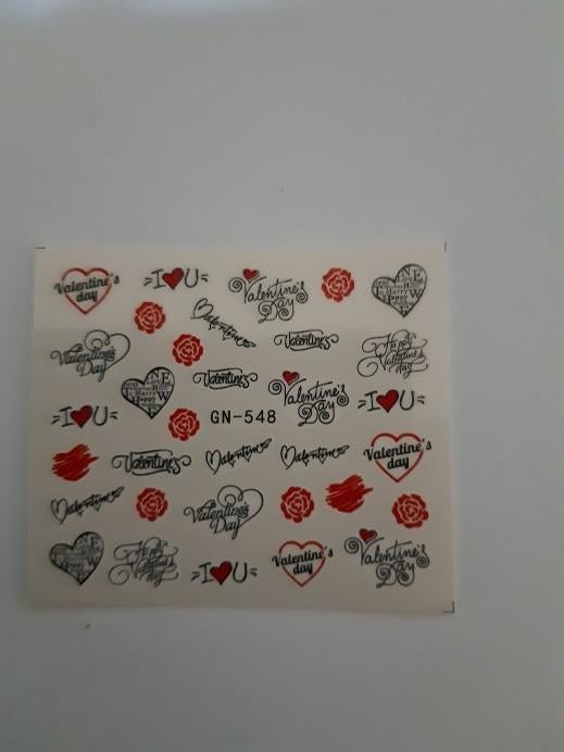 Velletje nagel water decals stickers GN-548 Valentine day, Verzenden, Wit, Nieuw, Handen en Nagels