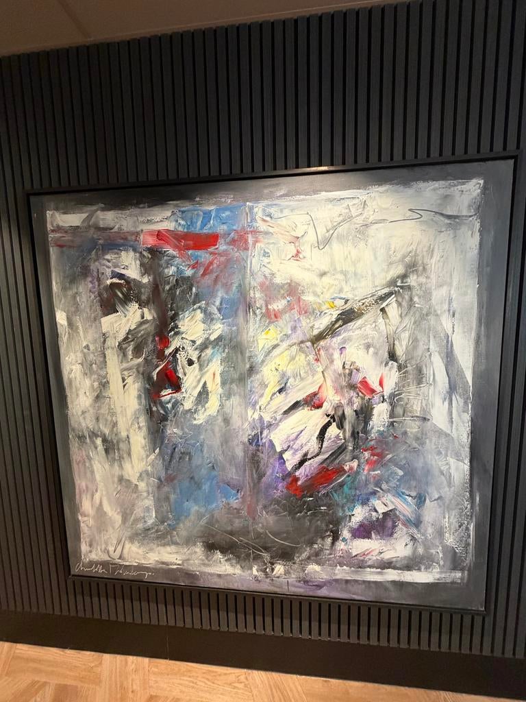 Groot abstract schilderij van Charlotte Molenkamp, Ophalen