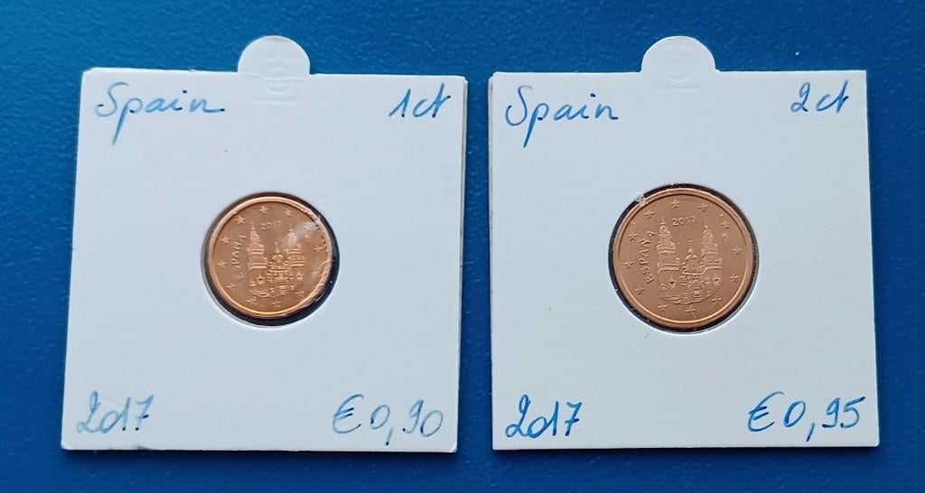 Spanje 1 en 2 Eurocent - 2017 UNC, Postzegels en Munten, Munten | Europa | Euromunten, Verzenden, Spanje, Setje