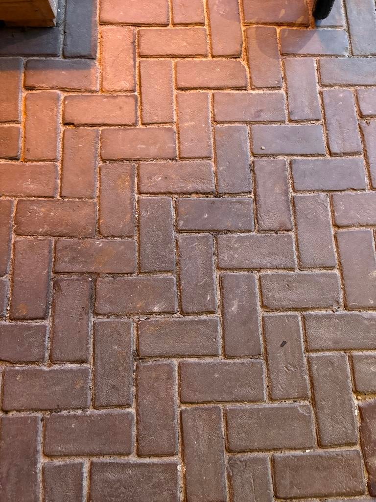 Gebakken klinkers - platkeiformaat, Tuin en Terras, Tegels en Klinkers, Ophalen, Gebruikt, Klinkers, Natuursteen