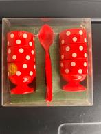 Vintage Emsa eierdopjes met lepels in originele doos, Ophalen of Verzenden, Zo goed als nieuw, Kunststof, Los bestek