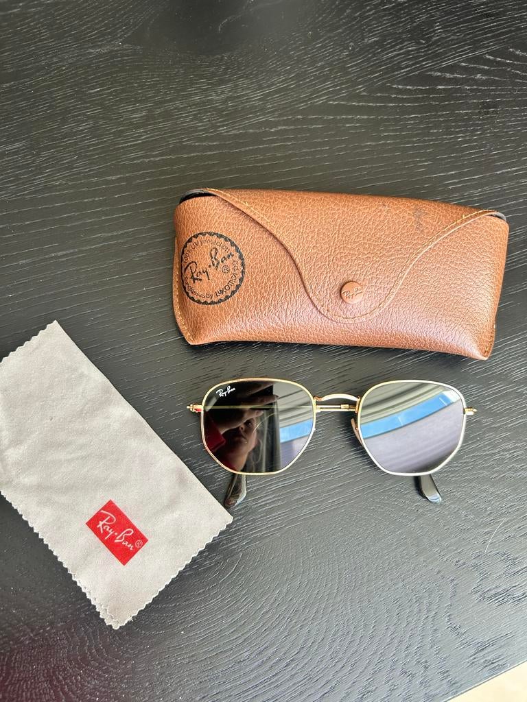 Ray-Ban Hexagonale Zonnebril Goud - Zo goed als nieuw, Zonnebril, Geel, Ophalen of Verzenden, Zo goed als nieuw