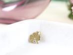 Gouden Klavertje Vier Hanger Met Diamant, Sieraden, Tassen en Uiterlijk, Ophalen of Verzenden, Zo goed als nieuw, Met edelsteen