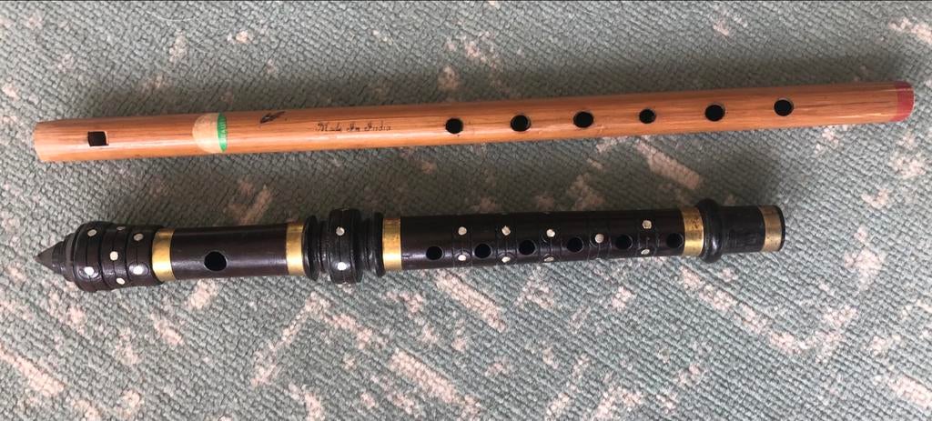 Set van 2 Indiase fluiten: bamboe en houten blaasinstrument, Muziek en Instrumenten, Ophalen of Verzenden, Gebruikt, Houtblazer