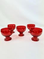 Set van 5 Deense vintage rode glazen - ijscoupes/cocktails, Ophalen of Verzenden