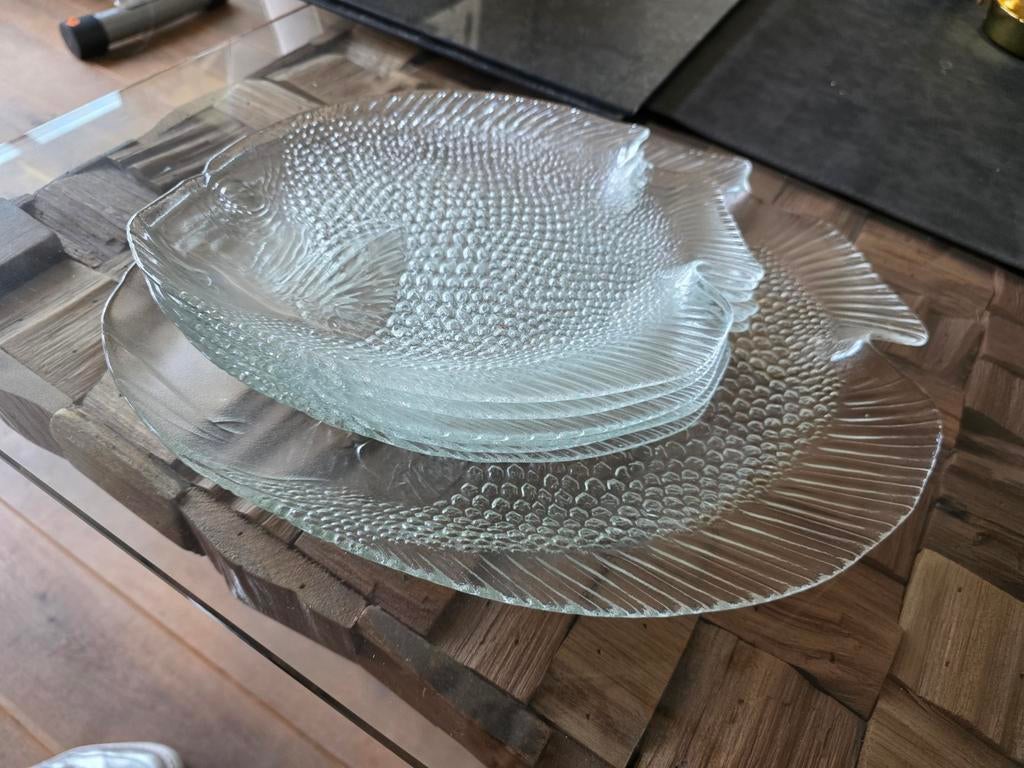 Glazen visschalen, Huis en Inrichting, Keuken | Servies, Ophalen, Gebruikt, Glas, Glas of Glazen