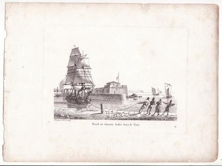 3 gravures door Jean Jérôme Baugean van zeilschepen, Antiek en Kunst, Kunst | Etsen en Gravures, Verzenden