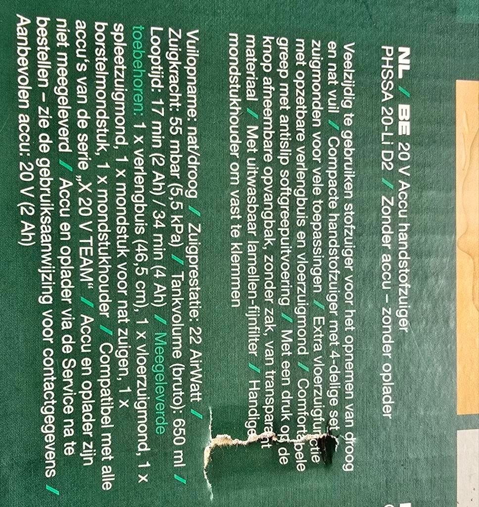 Parkside 20V Accu Handstofzuiger, Ophalen of Verzenden