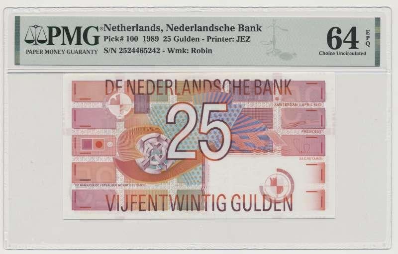 Nederland 25 Gulden 1989 Roodborstje PMG64EPQ