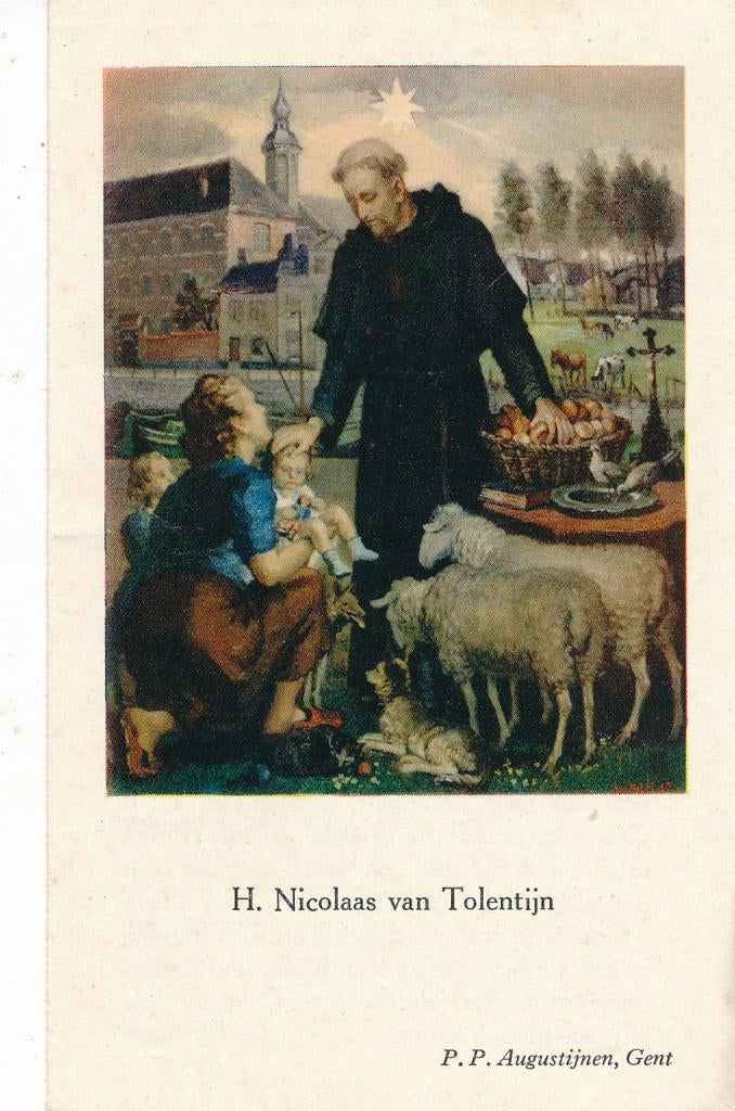 2 Devotieprentjes van H. Nicolaas van Tolentijn, Ophalen of Verzenden, Zo goed als nieuw, Kaart of Prent, Christendom | Katholiek