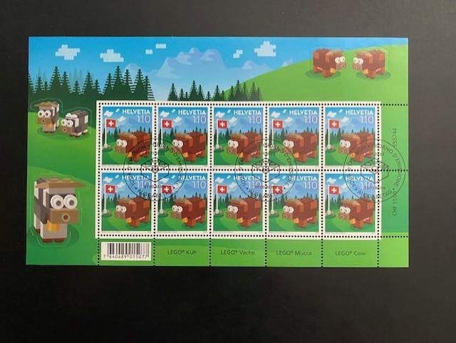 postzegelvelletje Zwitserland Lego Koe gestempeld, Ophalen of Verzenden, Gestempeld