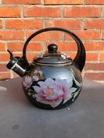 Zwarte fluitketel met bloemendesign - Geschikt voor alle war, Ophalen of Verzenden, Gebruikt