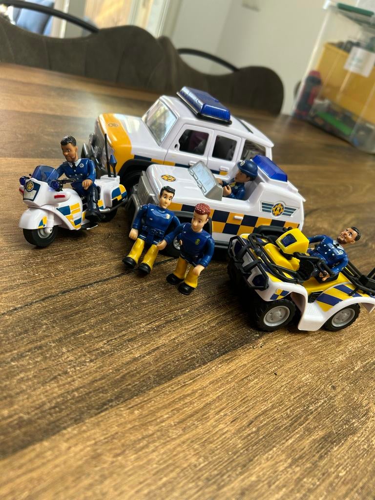 Brandweerman Sam Politie Set: 2 Auto's, Quad, Motor & 5 Popp, Kinderen en Baby's, Speelgoed | Speelgoedvoertuigen, Ophalen, Zo goed als nieuw
