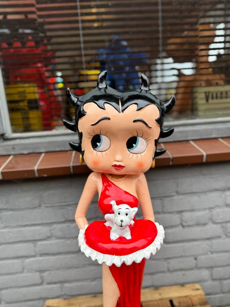 Betty Boop beeld met hondje - Rood, Antiek en Kunst, Ophalen, Rood, Kunststof, 50 - 100 cm