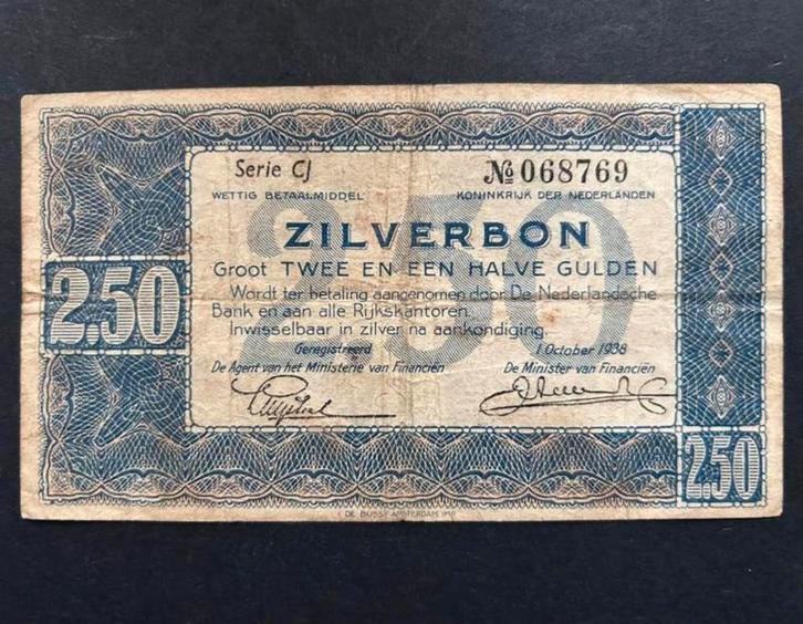 2,5 Gulden Zilverbon, 1938, Postzegels en Munten, Bankbiljetten | Nederland, Ophalen of Verzenden