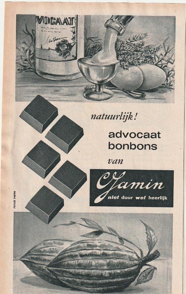 retro reclame 1966 Jamin chocolade advocaat bonbons, Verzamelen, Retro, Overige typen, Verzenden