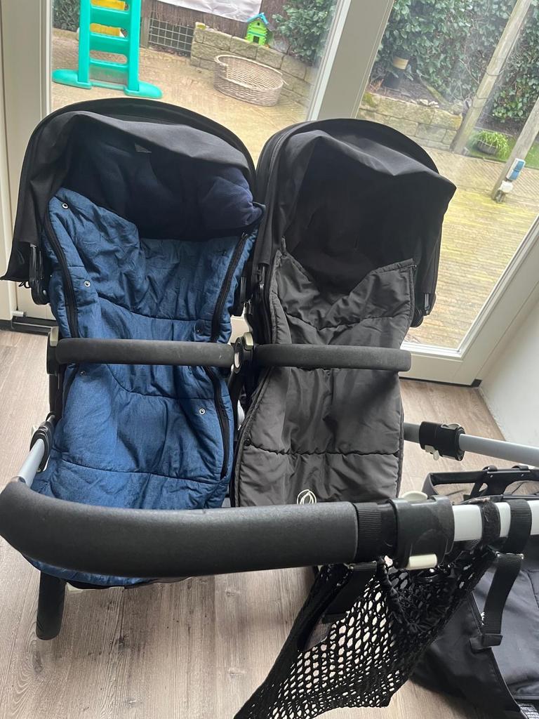 Bugaboo Tweelingwagen met ligbak, regenhoezen en voetenzakke, Gebruikt, Ophalen, Kinderwagen, Duowagen