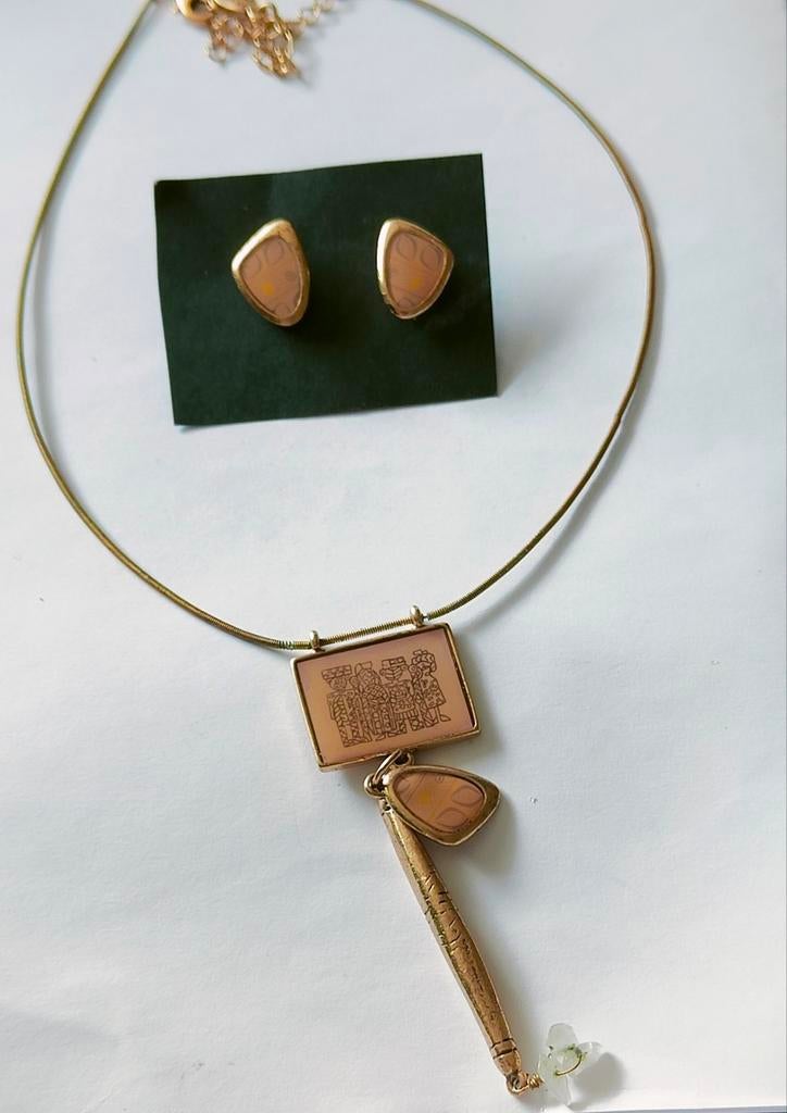 Vintage Prachtige koper Pilgrim setje ketting/ oorbellen, Ophalen of Verzenden, Zo goed als nieuw, Overige materialen