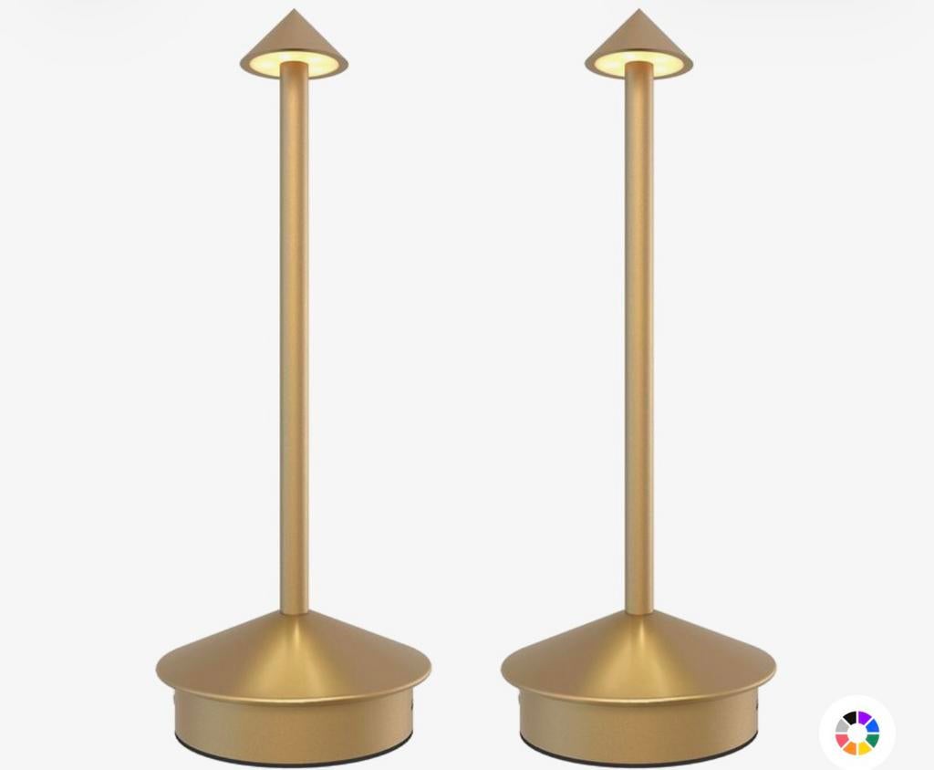 2x Ledvision Tafellamp - Messing Goud, Dimbaar, Oplaadbaar, Ophalen of Verzenden, Nieuw, Metaal, Minder dan 50 cm
