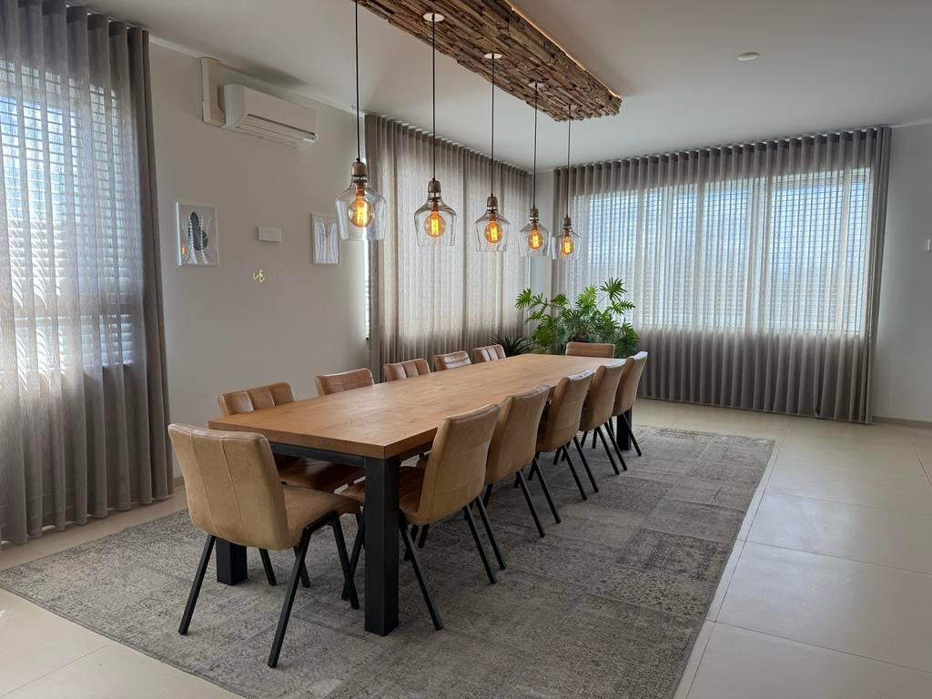Grote eettafel (350x100cm) met 14 leren stoelen, Ophalen, 100 tot 150 cm, 200 cm of meer, Zo goed als nieuw