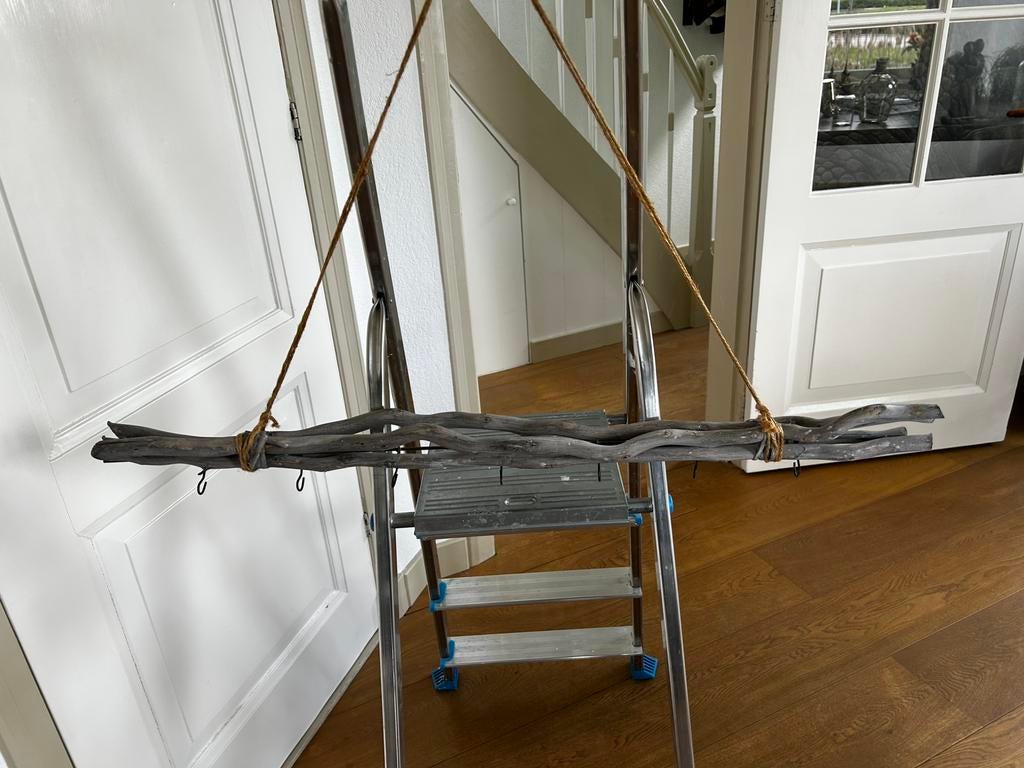 Raamhanger of muurhanger hout met 7 haakjes (92cm breed), Ophalen, Zo goed als nieuw